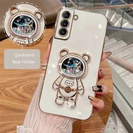 Cell Phone Cases Cute Quicksand Space Bear Plating Stand Phone Case For Samsung Galaxy S23 S10 S20 S21 S22 Plus Ultra + Pro FE Note 10 20 9 Cover L230731