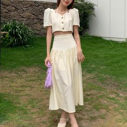 Two Piece Dress Summer Casual Women's Short Sleeve Square Neck Halter Small Coats Crop Top High Waist A-Line Long Skirt Suits Set