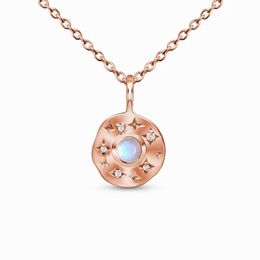 Hot sale S925 sterling silver round plate inlaid with moonstone pendant rose gold female necklace fashion versatile jewelry