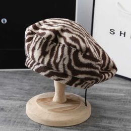 Berets Autumn and winter season new recreational joker beret fur leopard print personality street decorative painter's hat Y23