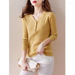 Women's Sweaters 2023 Autumn V-neck Skinny Basic Knitted Tops Women Fashionable Inner Pullovers Long Sleeve Solid Color Korean T-shirts