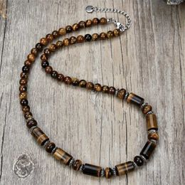 Beaded Necklaces New Fashion Simple Natural Stone Beads Black Gallstone Necklace Men and Women Short Chain 316 Stainless Steel Jewellery 230613