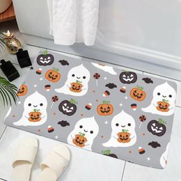 Carpets HX Halloween Cute Cartoon Fashion Brand Spooky Pumpkin 3D Printed Indoor Doormats Flannel Bath Mat Rug Home Decor