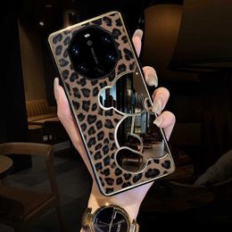 Cell Phone Cases Fashion desgin Luxury Leopard Leather Mirror Silicon Shock Proof Phone Case For Samsung S23 22 21FE 20+ Ultra Protective Cover L230731