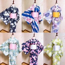 Ethnic Clothing Women's Japanese Traditional Kimono With Obi Floral Prints Formal Yukata Cosplay Costume Stage Performing Dress