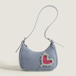 Barbiecoress French fairy bags are popular this year, denim bags 2023, new French niche rhinestone underarm bags for women with a high-end feel 230802