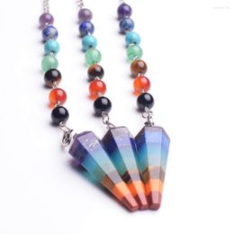 Pendant Necklaces 10PC Wholesale Price Natural 7 Chakra Stone Quartz Dowsing Pendulum Necklace Reiki Jewellery Choker Pendants