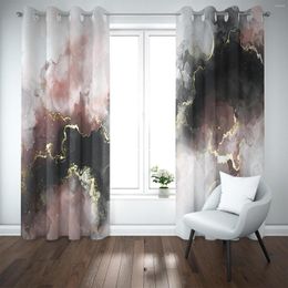 Curtain 3D Modern Pink Gald Marble Abstract Art Design Thin 2 Pieces Light Filtering For Living Room Bedroom Window Drape Decor