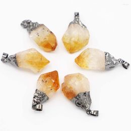 Pendant Necklaces Fashion Natural Gems Stone Raw Ore Citrine Gun Black Necklace Charm Yellow Crystal 6pcs For Jewellery Making Wholesale