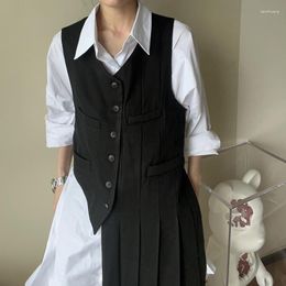 Men's Vests Original Design Dark Wind Asymmetrical Pleated Hem Inside Lap Outside Wear Wool Vest