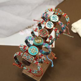 Bohemian Folk Style Nepal Bead macrame bracelet with charm with Retro Skew Knot and Multicolored Rope - Hand Woven Glamour Jewelry for Women (230801)
