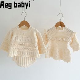 Clothing Sets Autumn Baby Girls Clothes Sister Outfit Long Sleeve Knit Sweaters Rompers Girl Princess Dresses Spring Infant Kids 230802