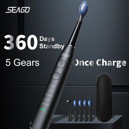 Toothbrush Seago Electric Sonic Toothbrush USB Rechargeable Adult 360 Days Long Battery Life with 4 Replacement Heads Gift SG-575 230802