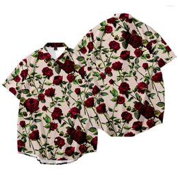 Men's Casual Shirts Rose For Men And Women Highstreet Style Flower Print Beach Vintage Colourful 3D Short Sleeve Tops