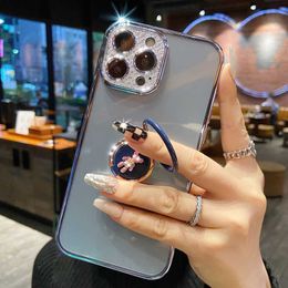 Cell Phone Cases New For iPhone 14 13 12 11 Pro Max 14Plus Phone Case Luxurious 3D Ring Holder Plating Matte Transparent Lens All Inclusive Cover L230731