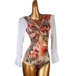 Stage Wear Latin Leotard Printing Dance Competition Performance Costume Ballroom Practise Gymnastics Clothes Nightclub Outfits