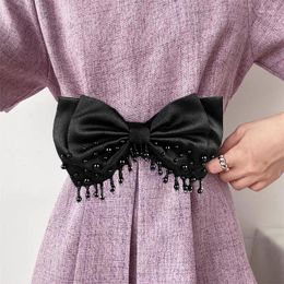 Belts Elegant Large Bow Elastic For Women Wide Side Satin Belt Dress Female Jeans Waistband Trouser Simple Decoration