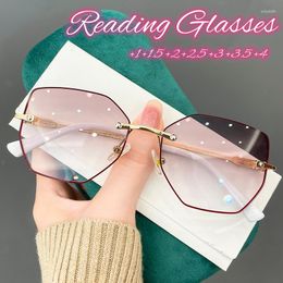 Sunglasses 2023 Plygon Framless Reading Glasses For Women&Men Metal Anti Blue Light Shade Presbyopic Eyeglasses 1.0... 4.0