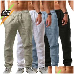 Men'S Pants Mens Kb 2021 Cotton Linen Male Summer Breathable Solid Colour Trousers Fitness Streetwear S-3Xl Drop Delivery Apparel Cloth Dhzev