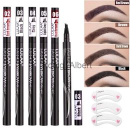 Eyebrow Enhancers Women's Fashion Quad Fork Eyebrow Pencil Pen Brown Black Waterproof Long Lasting Eyebrow Enhancer with Eyebrow Stencil x0801