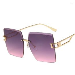 Sunglasses 2023 Gradient Lens Frameless Women's Ocean Cutting Cateye Metal Leg Eyeglasses Female Rimless Eyewear Gafas De Sol