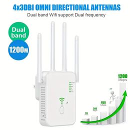 Boost Your Home WiFi with 1200mbps Dual Band Extender - 360° Coverage & Easy Set-up!