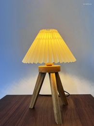 Table Lamps Nordic Solid Wood Pleated Lamp Bedroom Student Eye Protection Light Decor Home Living Room