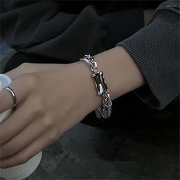 Link Bracelets Trend Black Zircon Titanium Steel Bracelet For Men Women Korea Kpop Silver Colour Geometric Splice Chain Unisex Jewellery