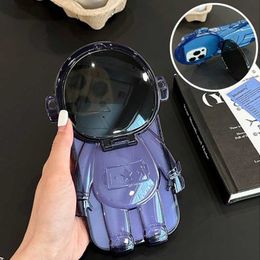 Cell Phone Cases Cute Astronaut Folding Camera Clear Case for iPhone 14 13 12 11 Pro Max Shockproof Lens Bracket Stand Protection Soft Cover L230731