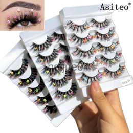 False Eyelashes Asiteo 5 pairs Lashes With Butterfly and Flowers Glitter On Them Full Strip Makeup Charming False Eyelashes Star Lash For Party x0802