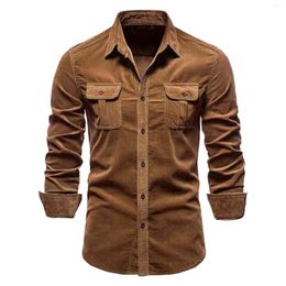 Men's Casual Shirts Corduroy Shirt Jacket Coat Male Autumn Long Sleeve Lapel Double Pocket Solid Colour Button Down Men Outerwear Cargo Coats