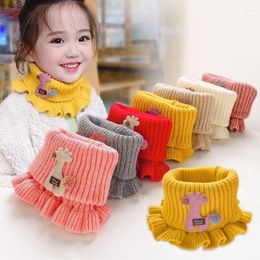 Scarves 6 Colours Warmer Baby Knitted Scarf Cartoon Giraffe Ruffle Neck Girls Kids Warm Collar Circle Outdoor Winter Scarfs