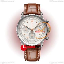 BLS Navitimer B01 ETA A7750 Automatic Chronograph Mens Watch Silver Stick Dial Brown Leather With White Line AB0139211G1P1 Super Edition Reloj Hombre Swisstime A1