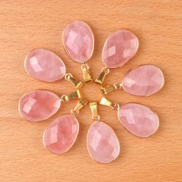 Natural Rose Quartz Stone Gold Edged Water Drop Pendant Crystal Charms for Necklace Earrings Jewelry Making Accessory