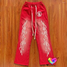 Men's Pants 2023 Wash Red Hellstar Studios Men Women Flame Flare Graphic High Street Sweatpants Terry Vintage Trousers