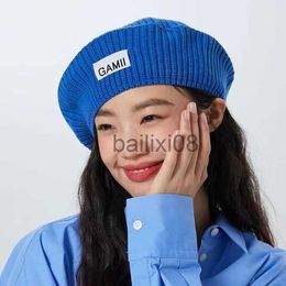 Stingy Brim Hats Vintage Women Knitted Beret French Artist Warm Wool Winter Beanie Hat Cap Plain Beret Hats Solid Colour Elegant Lady Winter Caps J230802