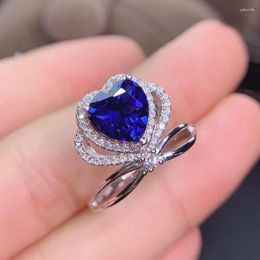 Cluster Rings FS Natural Heart Shaped Sapphire Ring S925 Sterling Silver Fine Fashion Charm Wedding Jewelry For Women MeiBaPJ