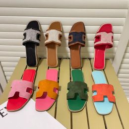 Designer Shoe Women Slipper Flat Sandal Suede Italy Brand Casual Shoe Fabric Line Slide Summer Outdoor Beach Shower Slippers Black Brown Plat Sandals