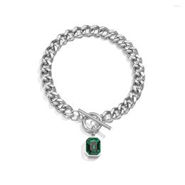 Link Bracelets Gold And Silver Color Plated Bracelet For Women Green Rhinestone Charm Stainless Steel Chain Simple Unique Bangle Jewellery