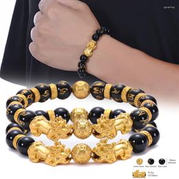 Strand Pi Yao Wealth Luck 10mm Black Hand Carved Mantra Bead Bracelet For Business Men Women