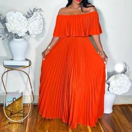 Plus Size Dresses Ruffle Wide Dress Women Off Shoulder Solid Elegant Chubby Cloth Female Casual Loose Robe 2023 Summer Party