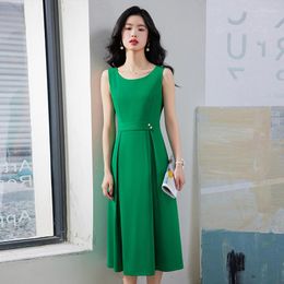 Casual Dresses Fashion Styles Sleeveless Business Work Wear Women OL Office Elegant Professiona Beauty Salon Vestidos