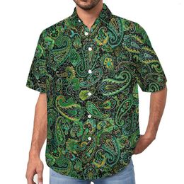 Men's Casual Shirts Green Paisley Vintage Floral Print Vacation Shirt Hawaiian Y2K Blouses Men Printed Plus Size