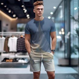 Men's Tracksuits Men T Shirt Shorts 2 Pc Sets Summer Tops Short Sleeve Mesh Oversized T-shirts Suits Print Sportswear Clothing
