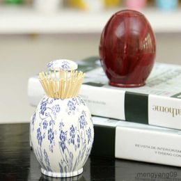 2pcs Toothpick Holders Egg Shape Toothpick Holder Automatic Box Chinese Style Toothpick Container Dispenser Household Table Storage Box Push-type R230802