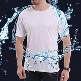 Men's Suits A1717 Creative Hydrophobic Anti-Dirty Waterproof Solid Colour Men T Shirt Soft Short Sleeve Quick Dry Top Breathable Wear
