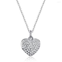 Pendant Necklaces Love Heart Necklace Fashion CZ Cubic Zirconia Stones Jewelry Women Charms Chain Princess Dress 18"