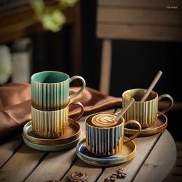 Cups Saucers Light Luxury Kiln Transformation Coffee Cup Set Afternoon Tea Vertical Pattern Ceramic Personal Minimalist