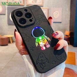 Cell Phone Cases Astronaut Aurora Leather Phone Case for iPhone Xr Xs Max 7 8 14 Plus 11 12 13 14 Pro Max Laser Gradient Shockproof Bumper Cover L230731