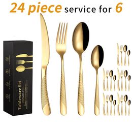 24PCS Stainless Steel Cutlery Steak Knife Fork Spoon Set Home Restaurant Hotel Tableware Star Diamond spoons